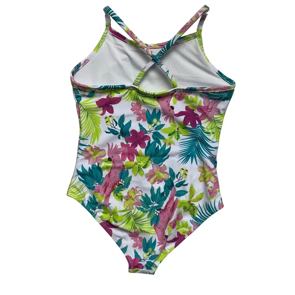 Tommy Bahama Girls Tropical Parrot Floral 1 Piece Swimsuit &Cover Up Set 4/5 NWT